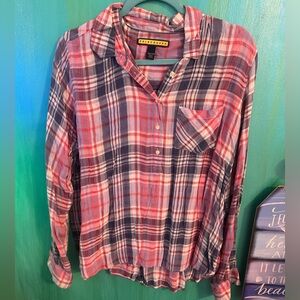 Plus Sized Lightwe Plaid Top Blouse XXL